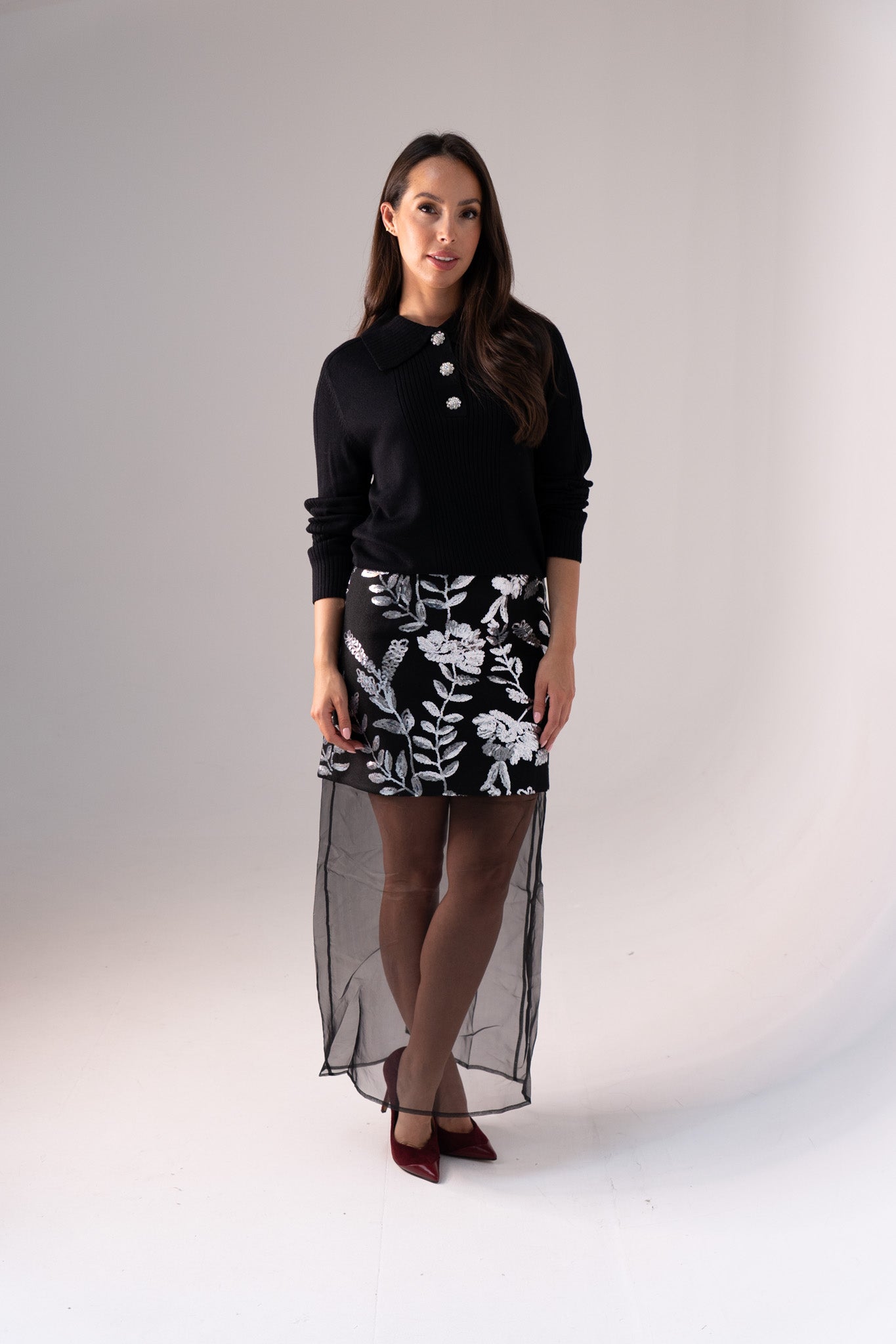 Jasmine Embellished Button Jumper In Black