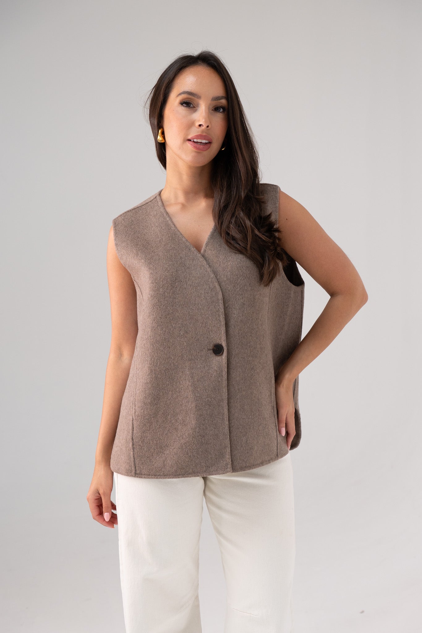 Jasmine Wool Mix Waistcoat In Taupe
