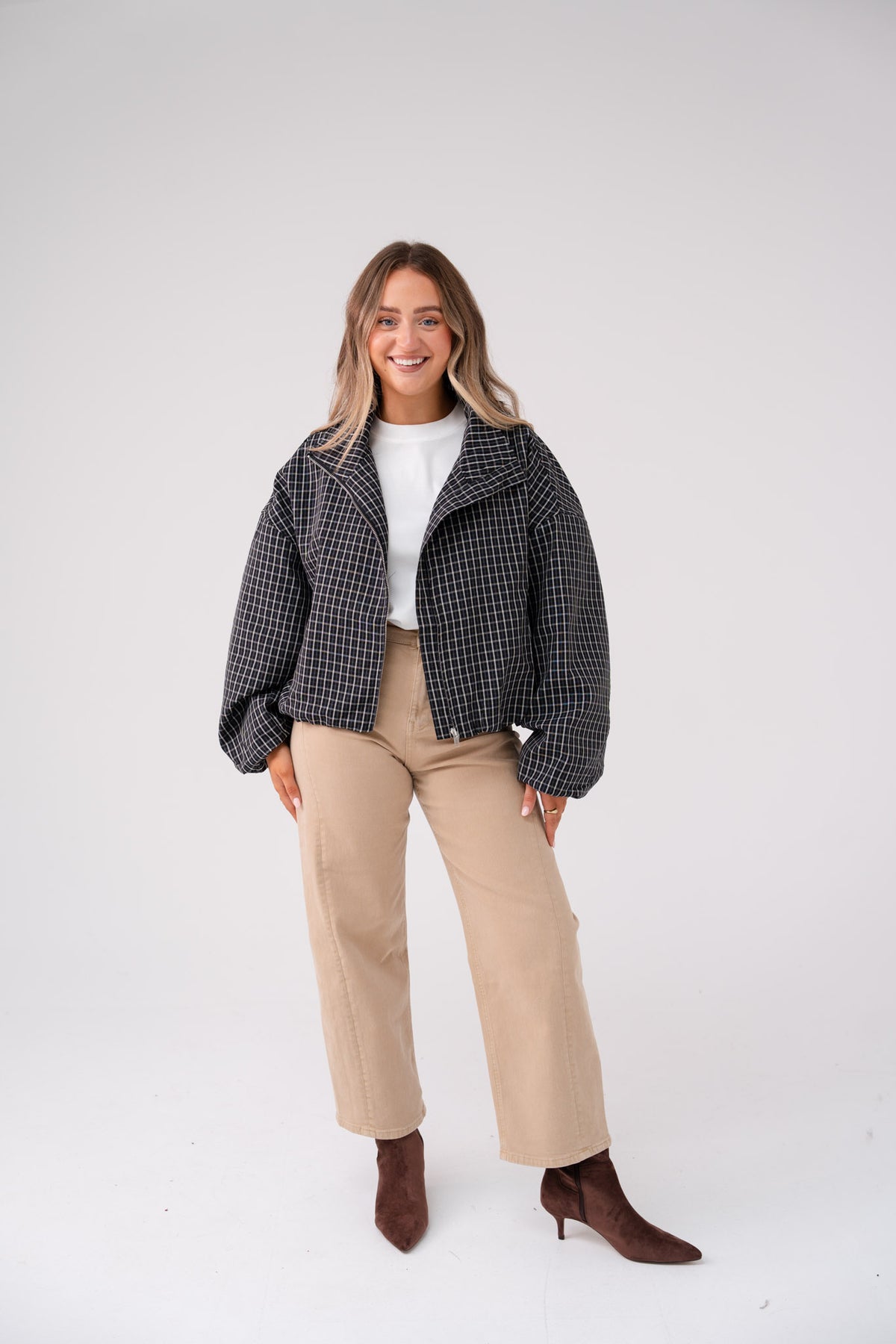 Kate Check Bomber Jacket In Black