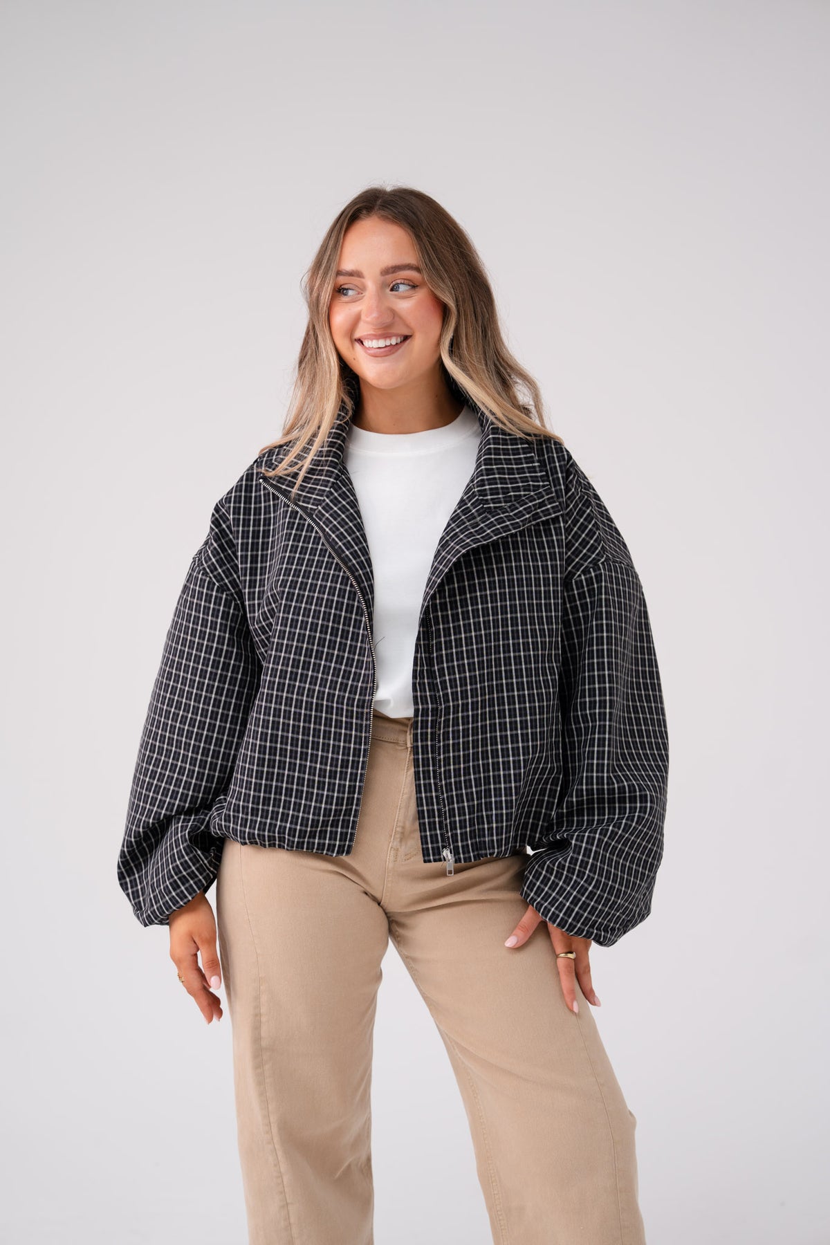 Kate Check Bomber Jacket In Black
