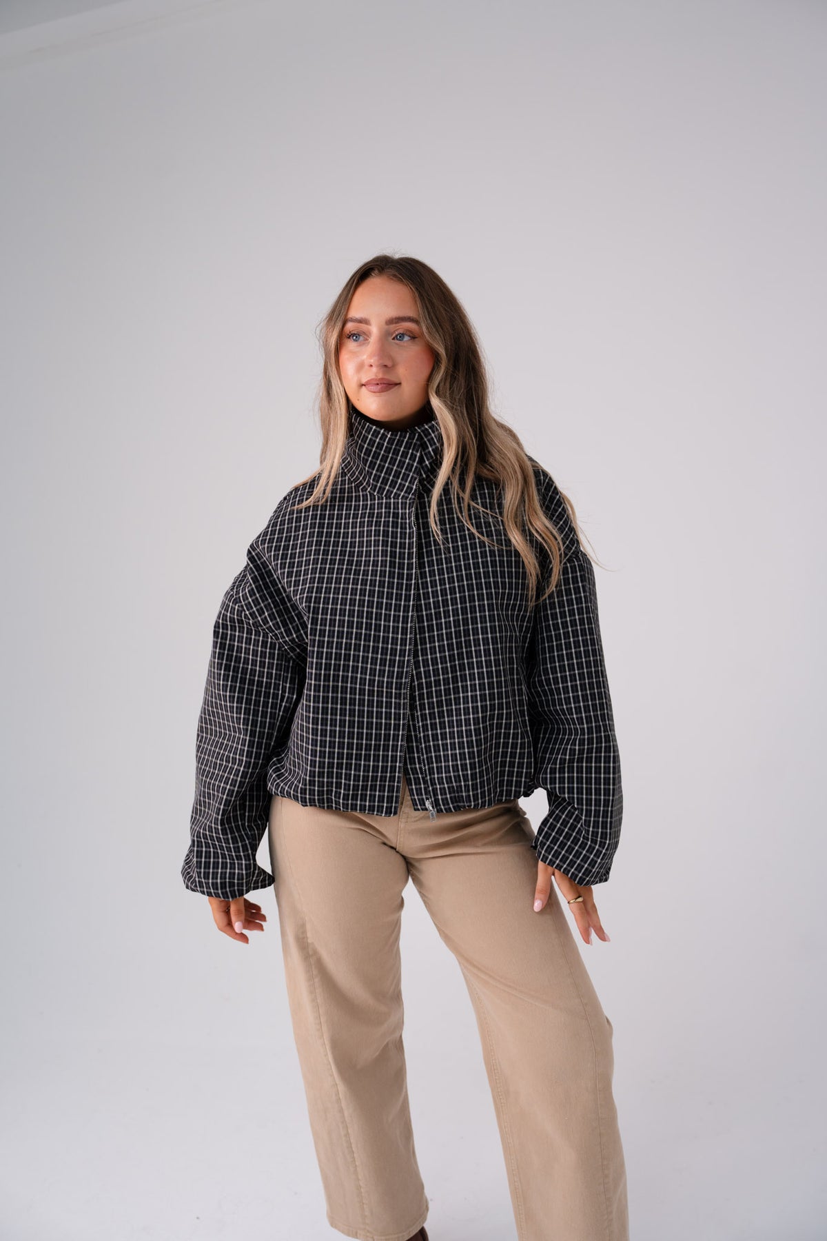 Kate Check Bomber Jacket In Black