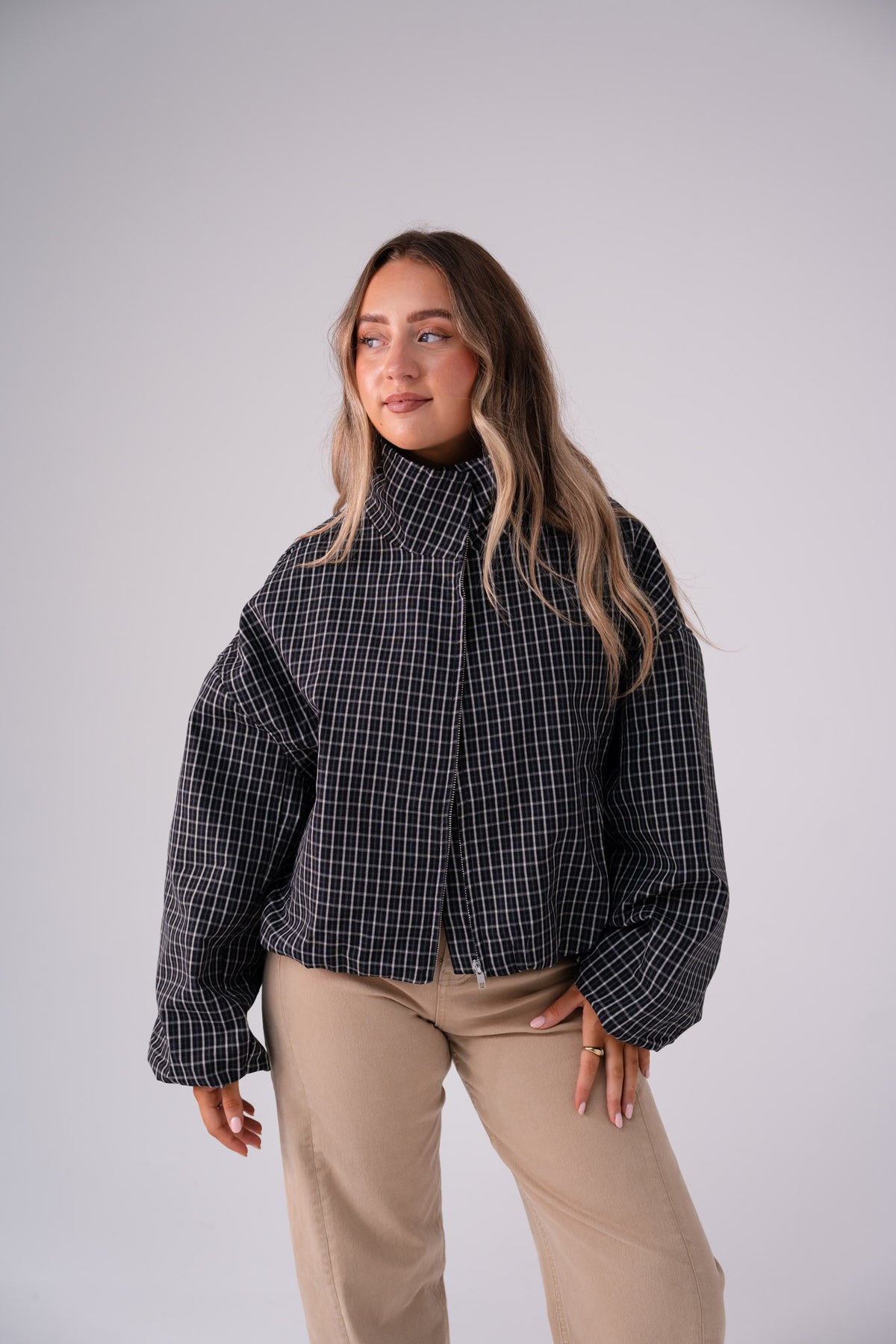 Kate Check Bomber Jacket In Black