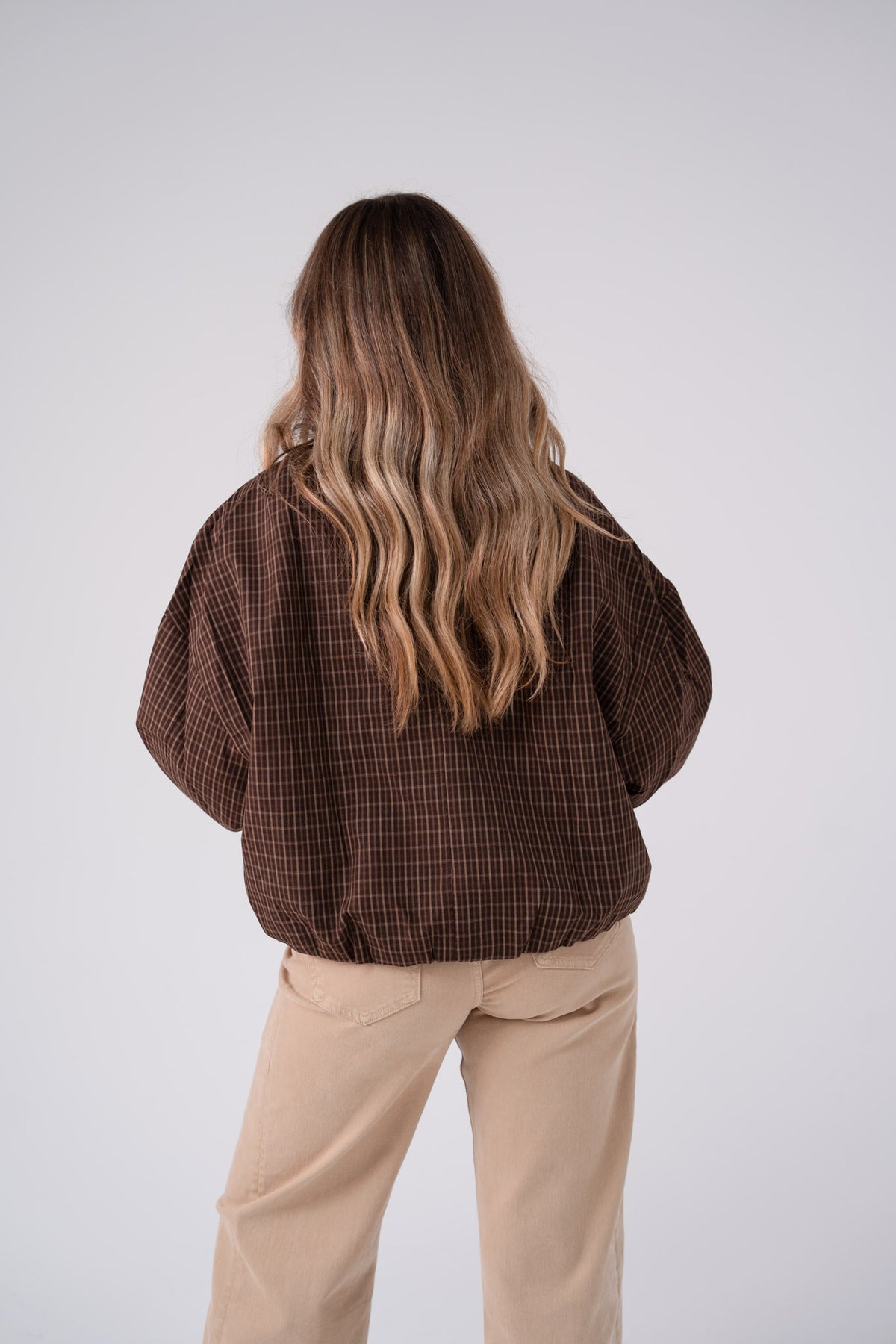 Kate Check Bomber Jacket In Chocolate