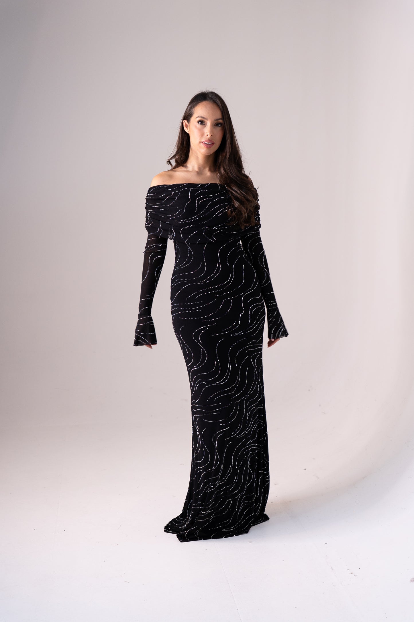 Kate Embellished Bardot Dress In Black