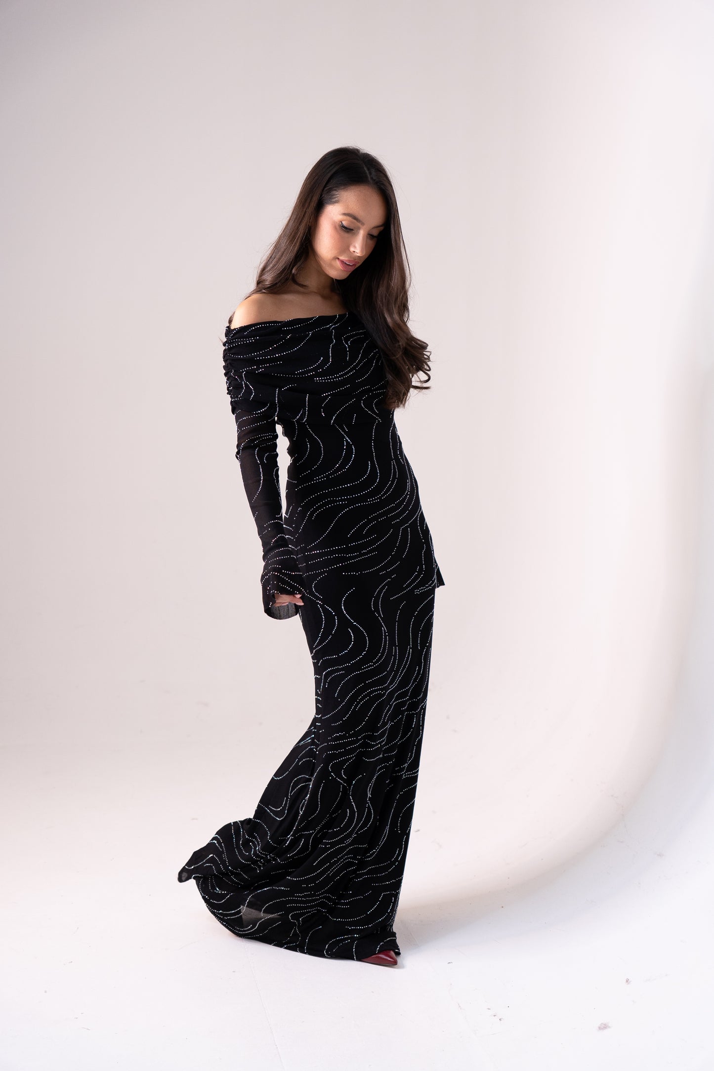 Kate Embellished Bardot Dress In Black