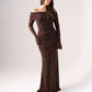 Kate Embellished Bardot Dress In Chocolate