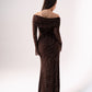 Kate Embellished Bardot Dress In Chocolate