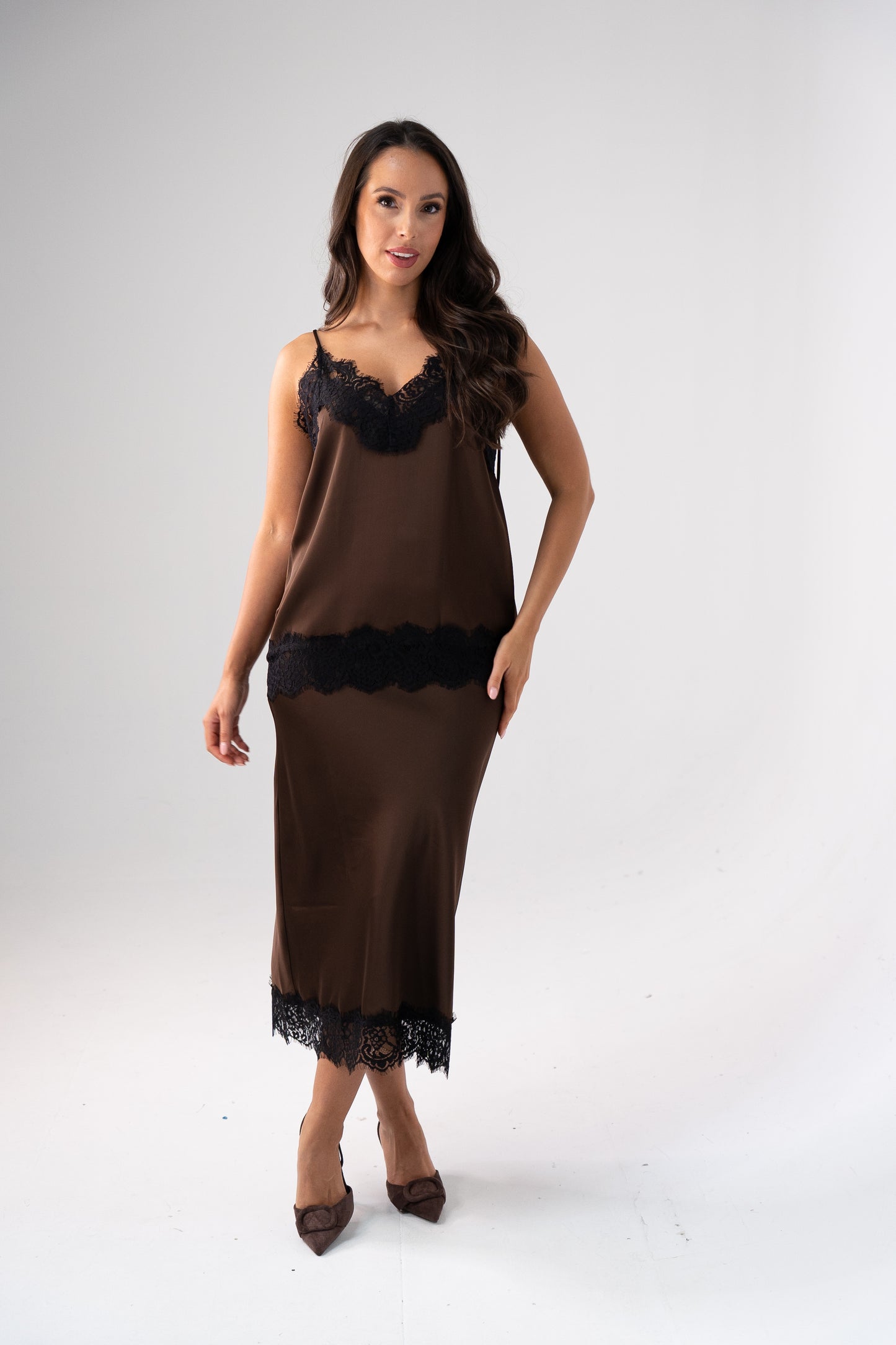 Kate Lace Trim Cami In Chocolate