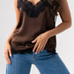 Kate Lace Trim Cami In Chocolate