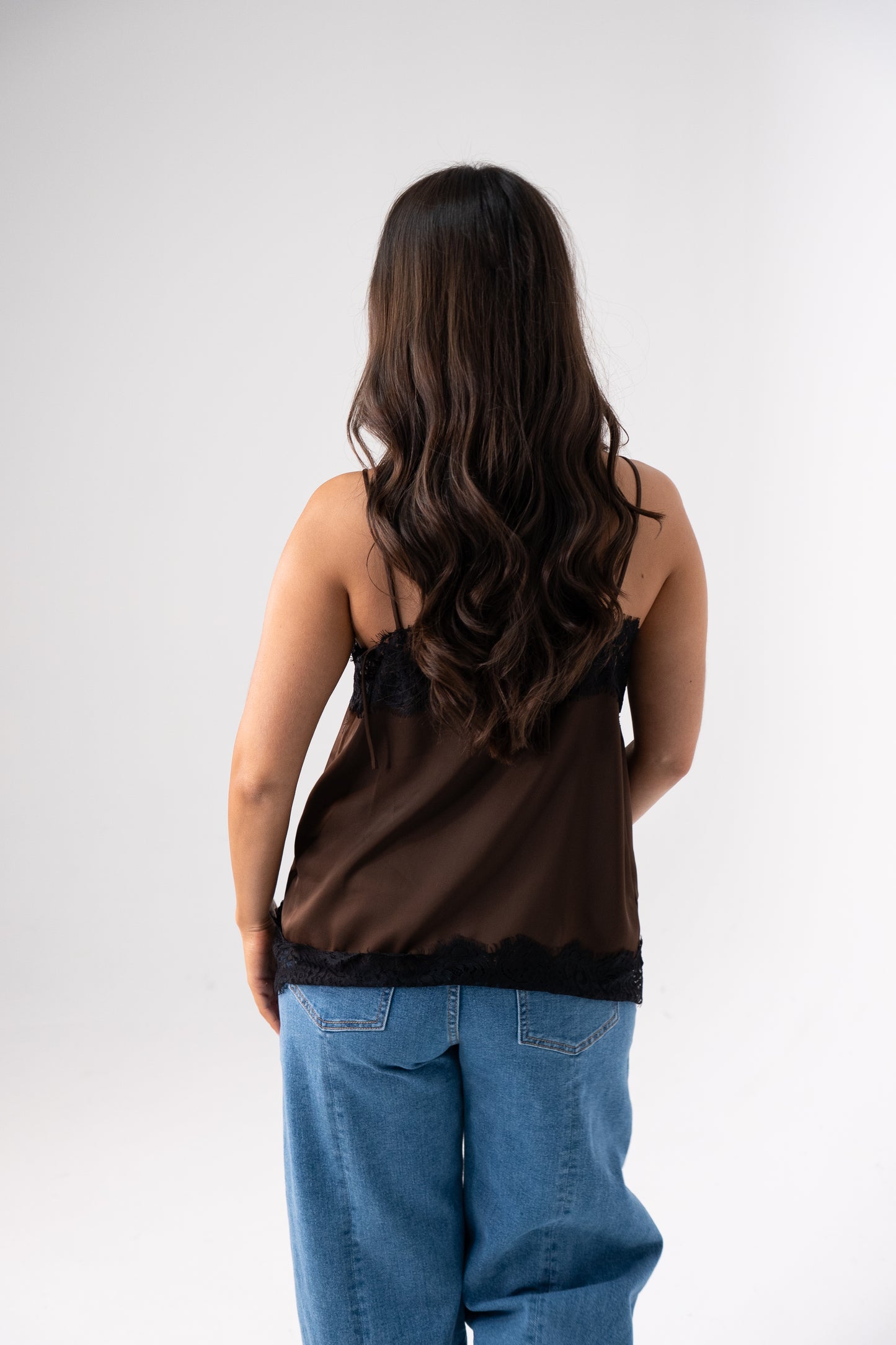 Kate Lace Trim Cami In Chocolate