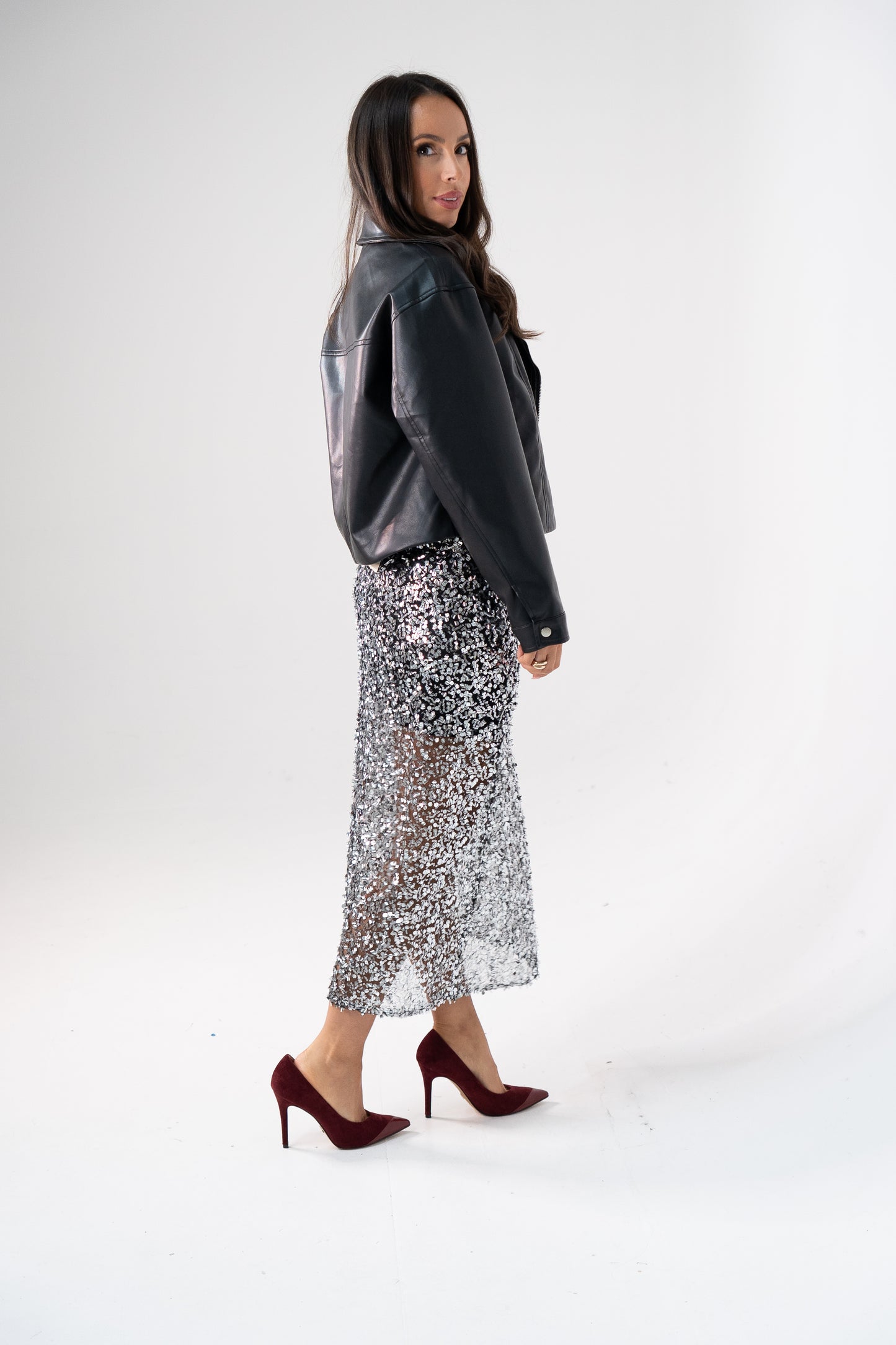 Kate Sequin Midi Skirt In Black