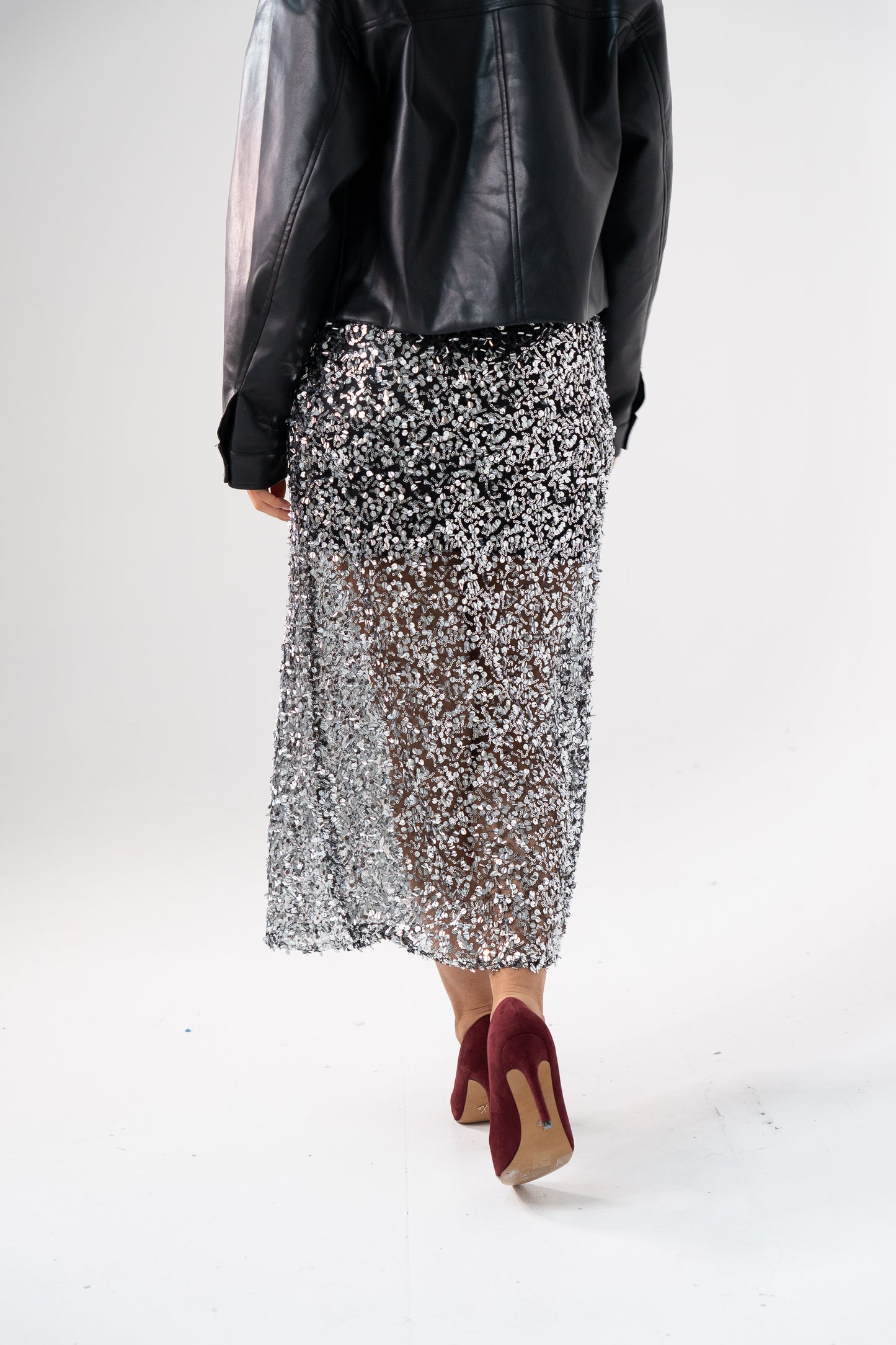 Kate Sequin Midi Skirt In Black