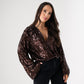 Kate Sequin Wrap Blouse In Chocolate