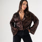 Kate Sequin Wrap Blouse In Chocolate