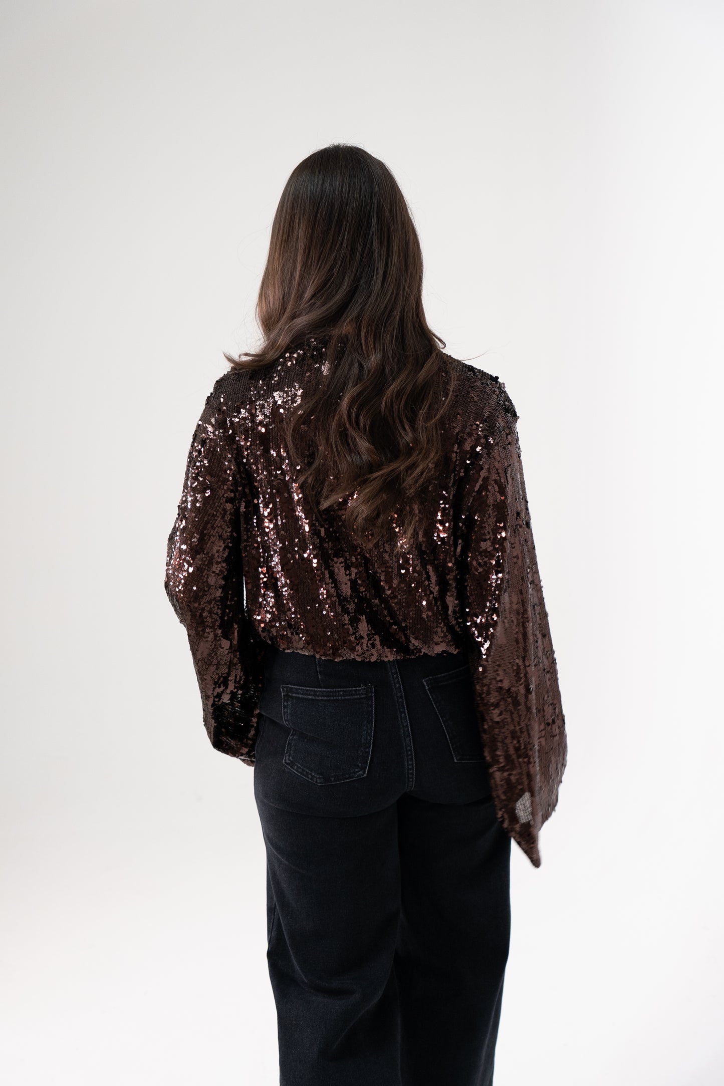 Kate Sequin Wrap Blouse In Chocolate