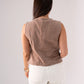 Kendra Asymmetric Denim Waistcoat In Taupe