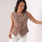 Kendra Asymmetric Denim Waistcoat In Taupe