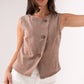 Kendra Asymmetric Denim Waistcoat In Taupe