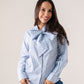 Kendra Bow Collar Pinstripe Shirt In Blue