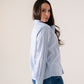 Kendra Bow Collar Pinstripe Shirt In Blue