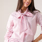Kendra Bow Collar Pinstripe Shirt In Pink
