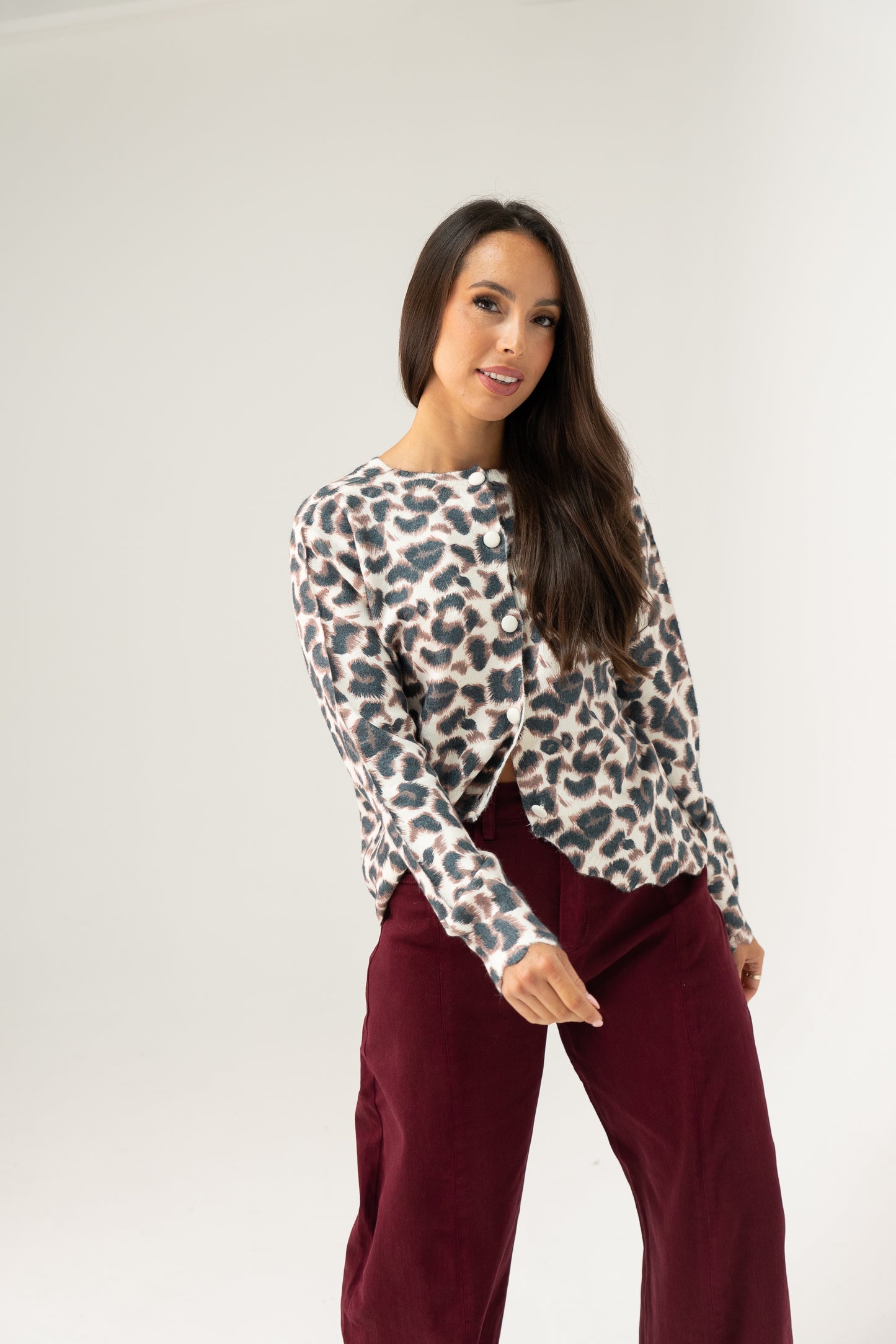 Kendra Button Back Jumper In Leopard Print