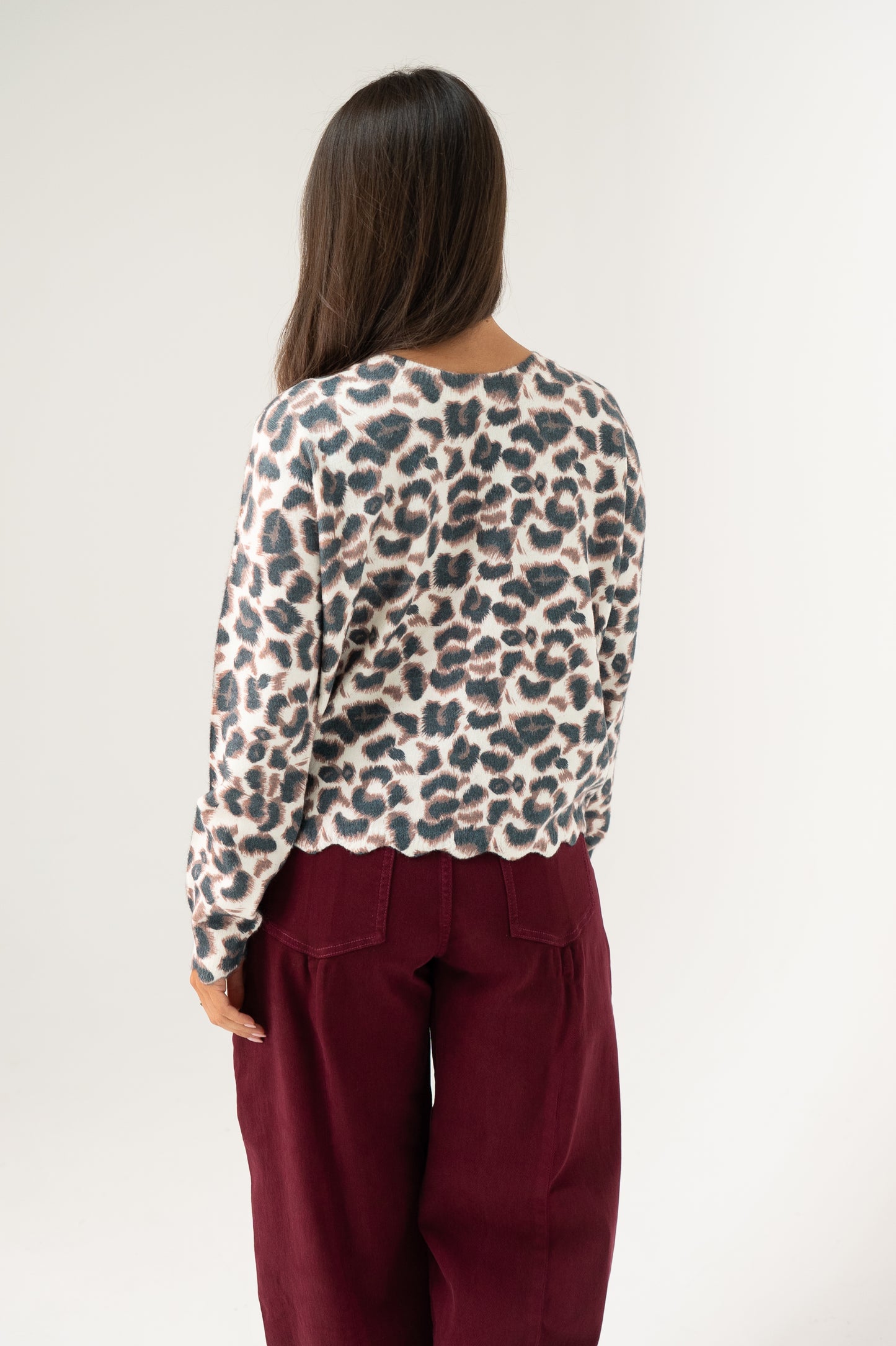 Kendra Button Back Jumper In Leopard Print