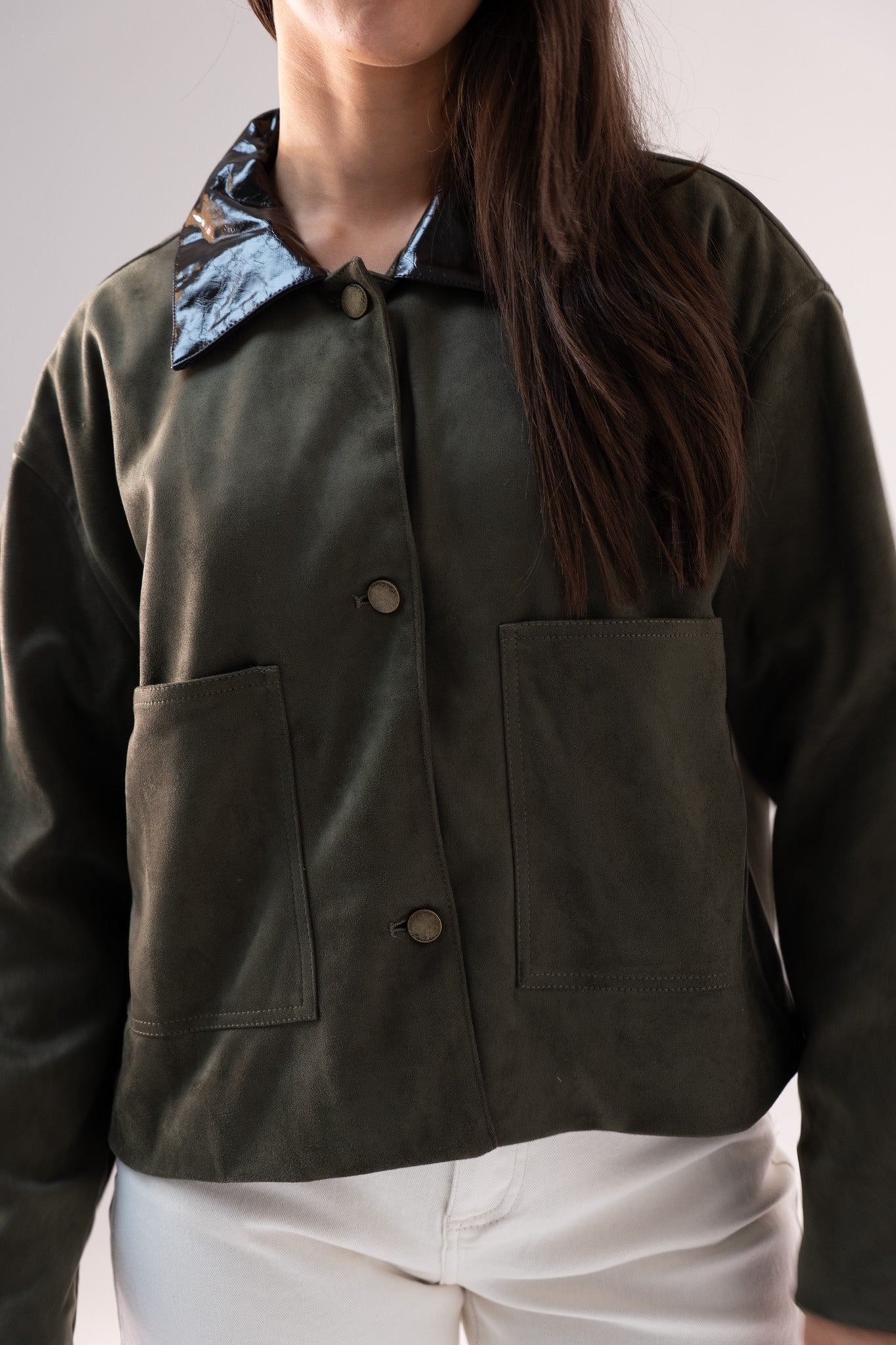 Kendra Contrast Collar Jacket In Khaki