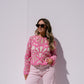 Kendra Contrast Crochet Jumper In Pink
