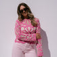 Kendra Contrast Crochet Jumper In Pink
