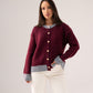 Kendra Contrast Trim Cardigan In Burgundy