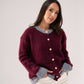 Kendra Contrast Trim Cardigan In Burgundy