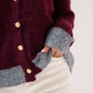 Kendra Contrast Trim Cardigan In Burgundy