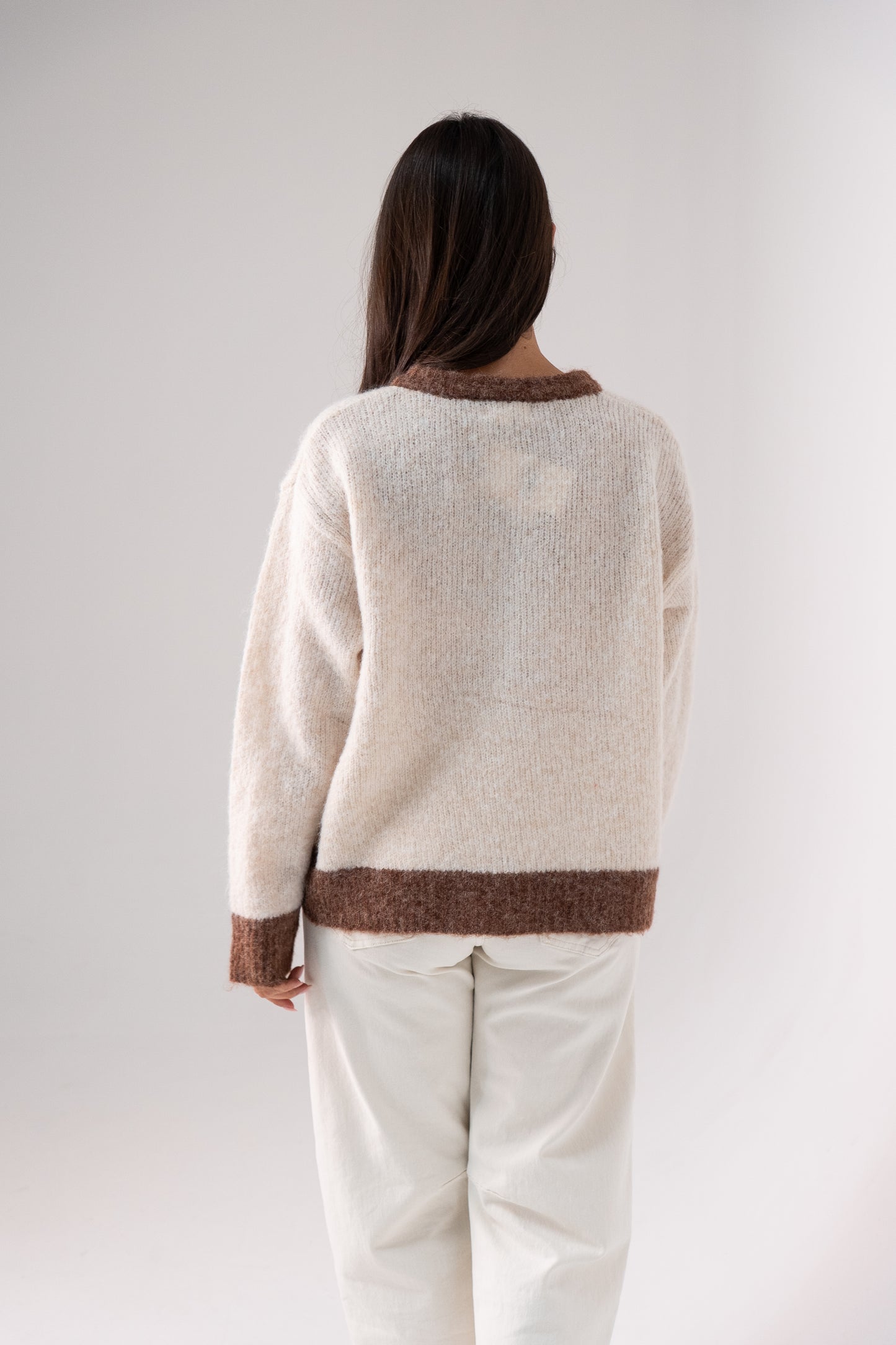 Kendra Contrast Trim Cardigan In Cream