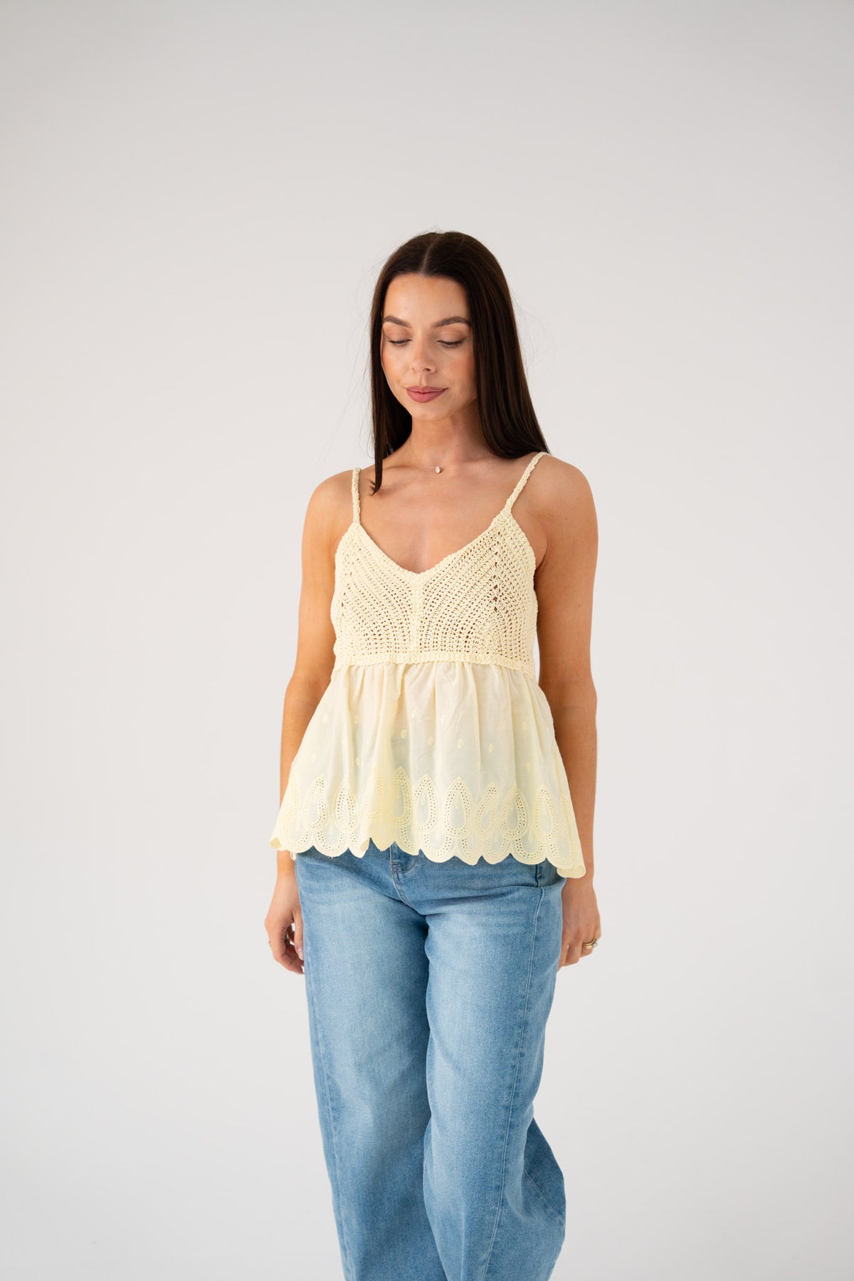 Kendra Crochet Detail Cami In Yellow