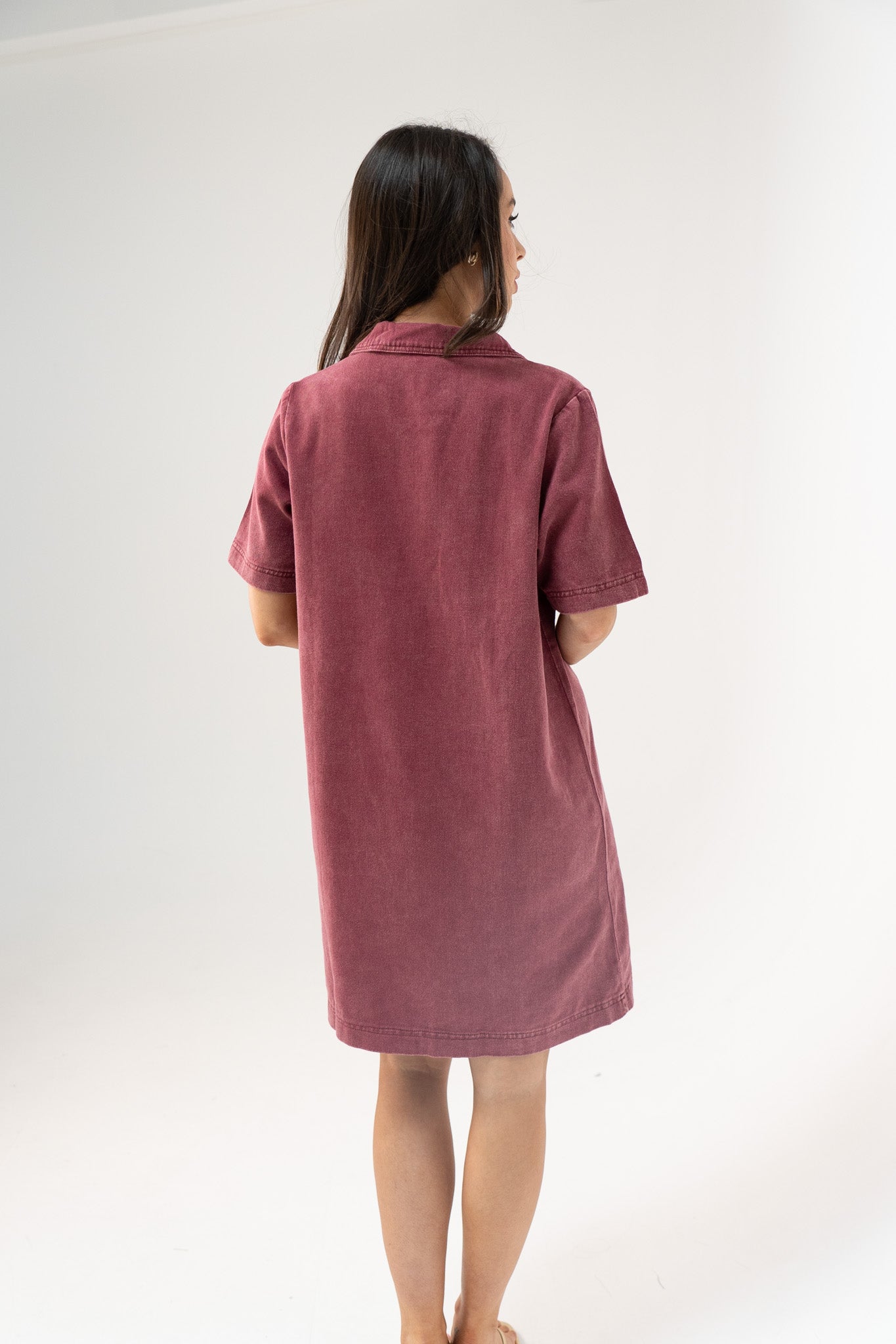 Kendra Denim Shirt Dress In Bordeaux