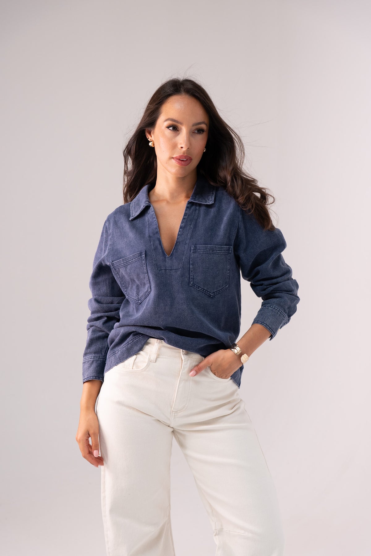 Kendra Denim Shirt In Navy