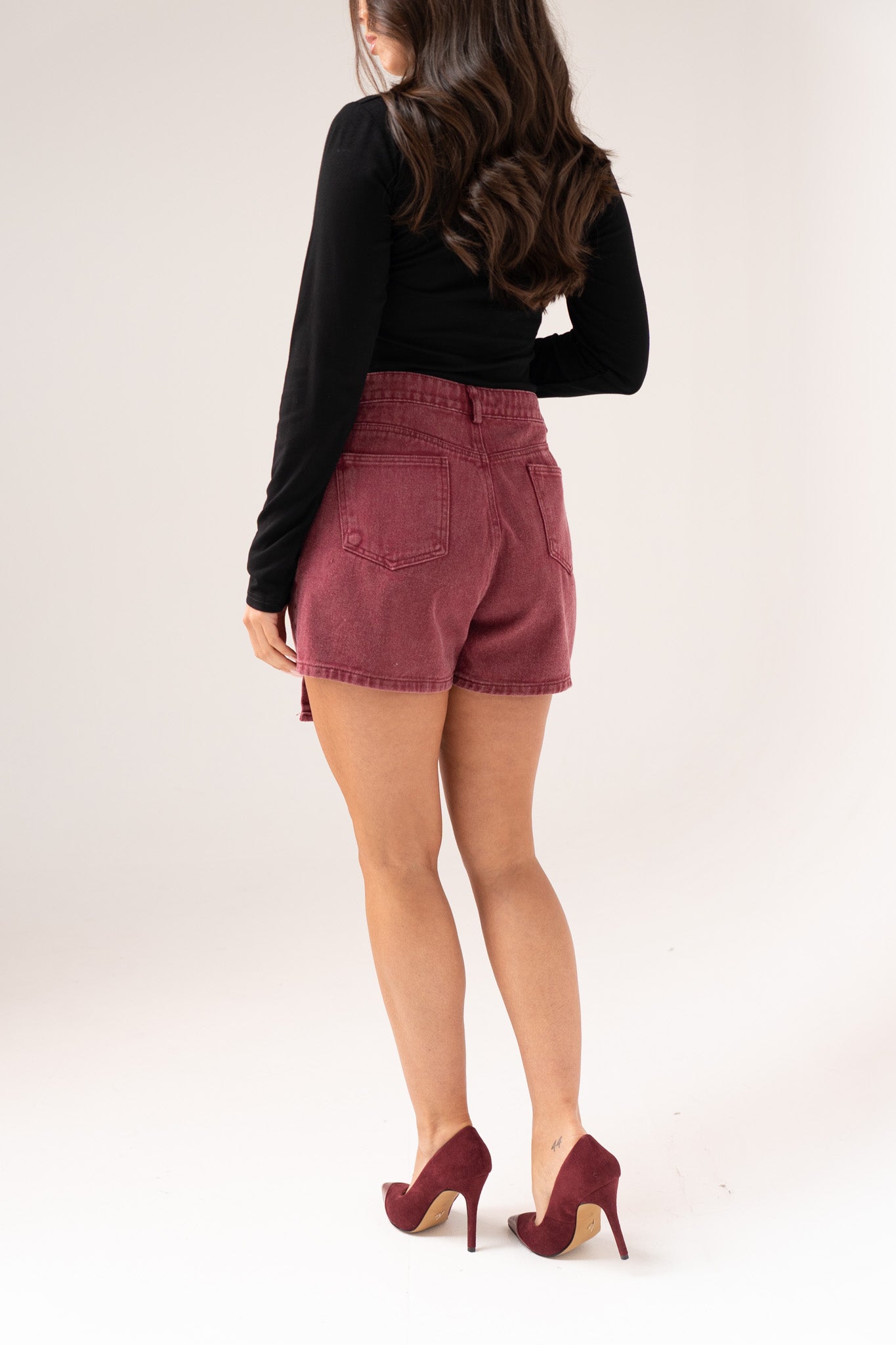 Kendra Denim Skort In Bordeaux
