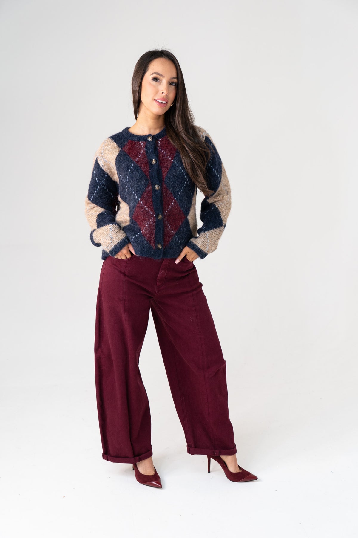 Kendra Diamond Cardigan In Navy Mix