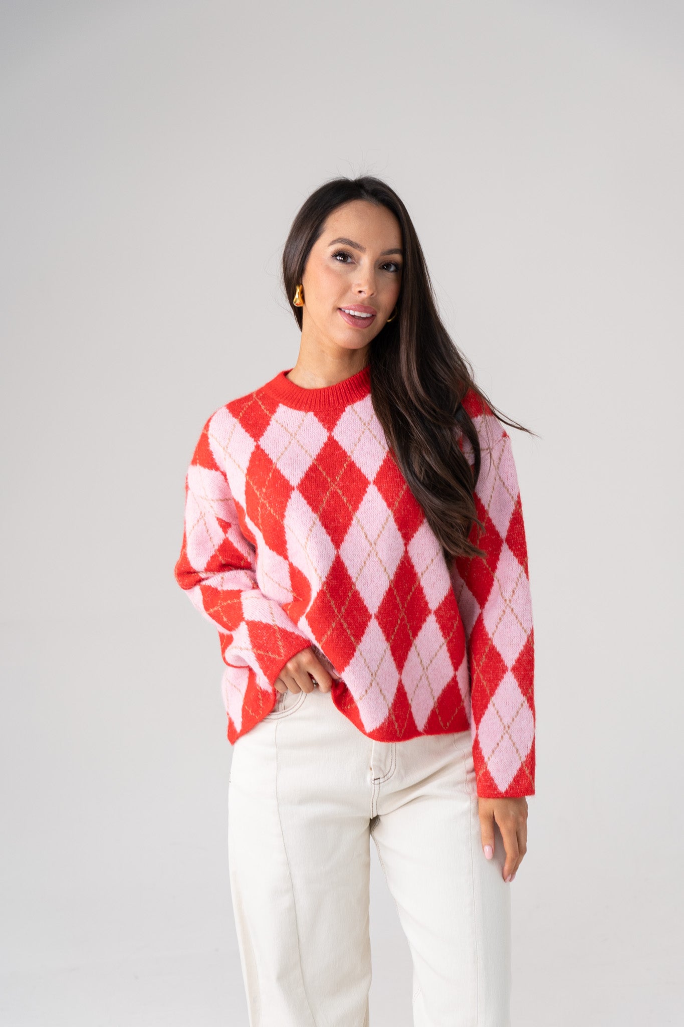 Kendra Diamond Jumper In Red Mix