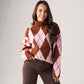 Kendra Diamond Knit Polo Neck In Pink Mix