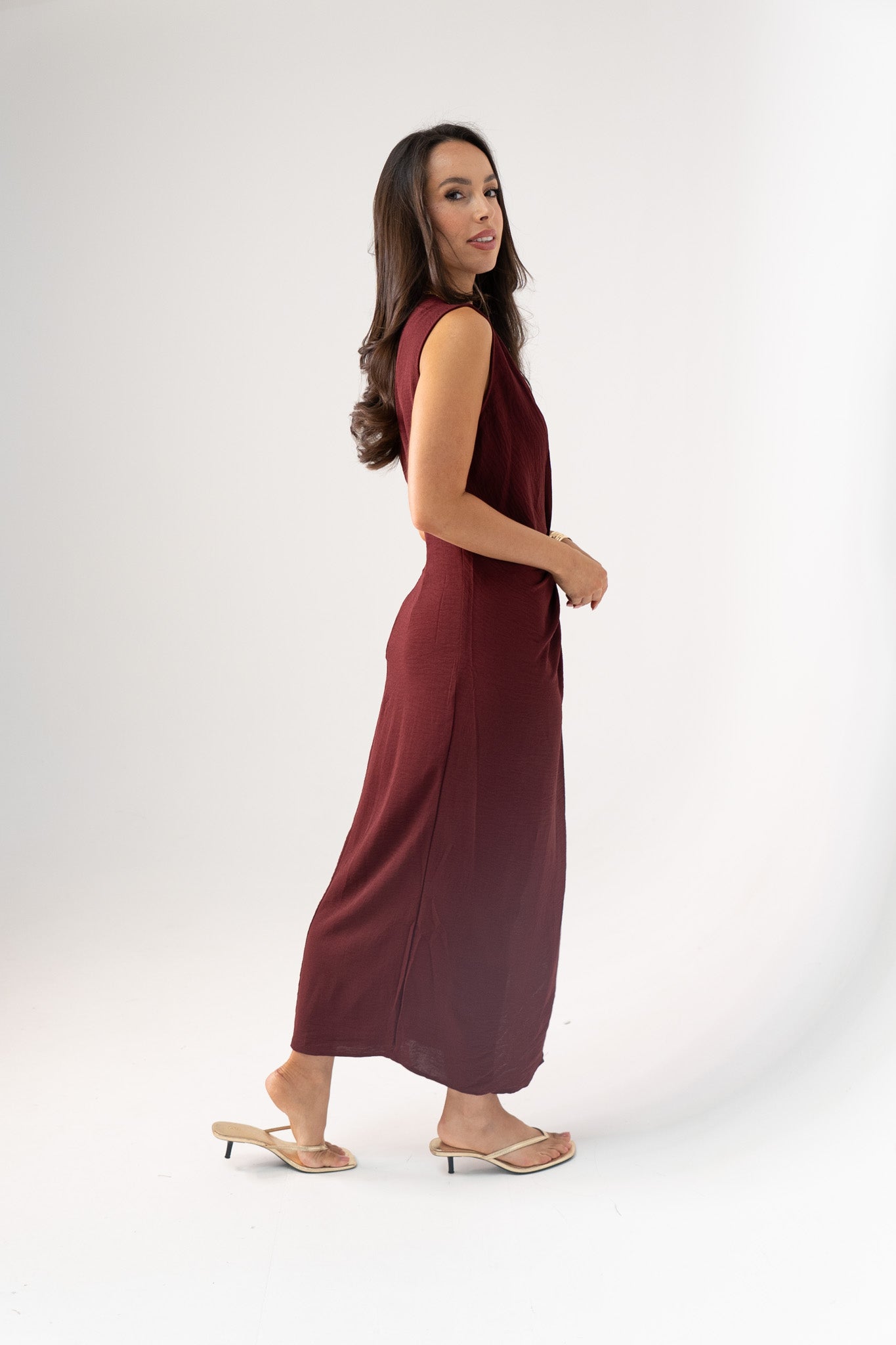 Kendra Drape Front Dress In Bordeaux