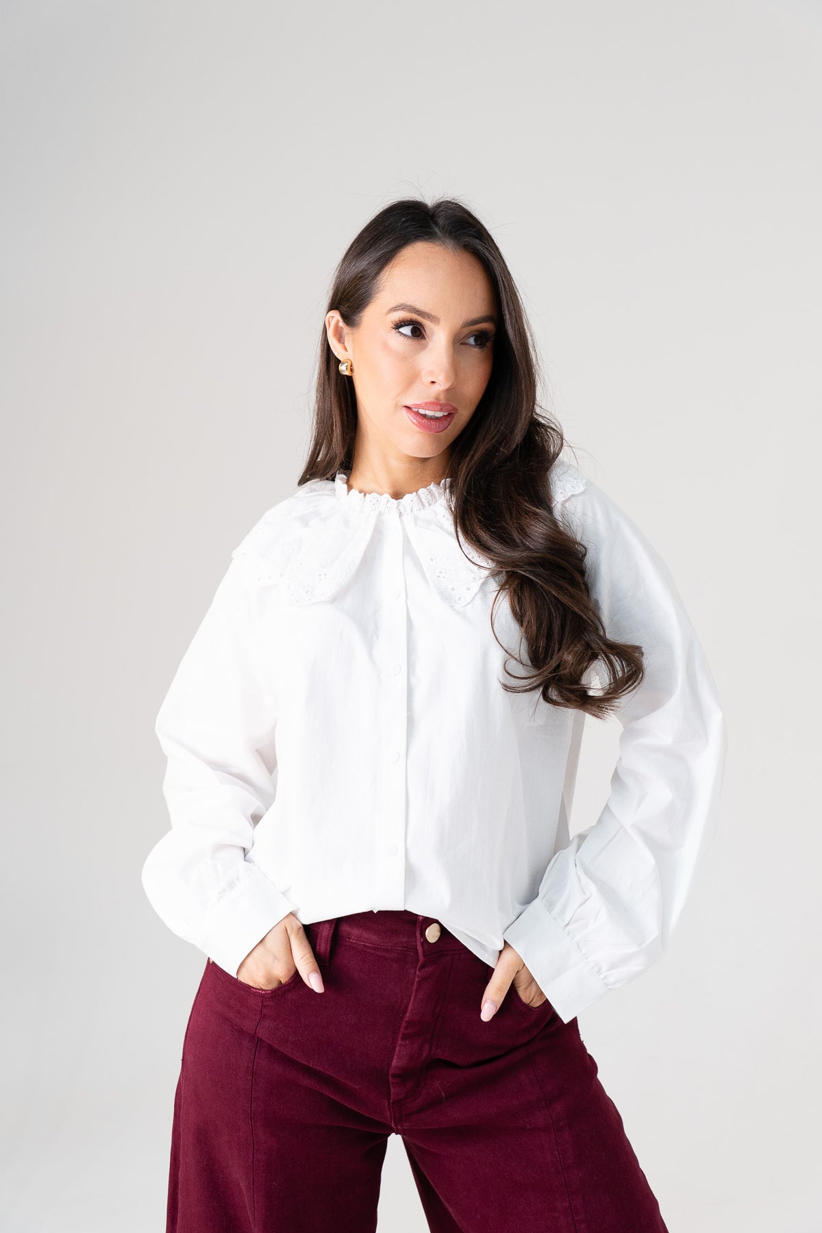 Kendra Embroidered Collar Shirt In White