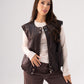 Kendra Faux Leather Sleeveless Jacket In Chocolate