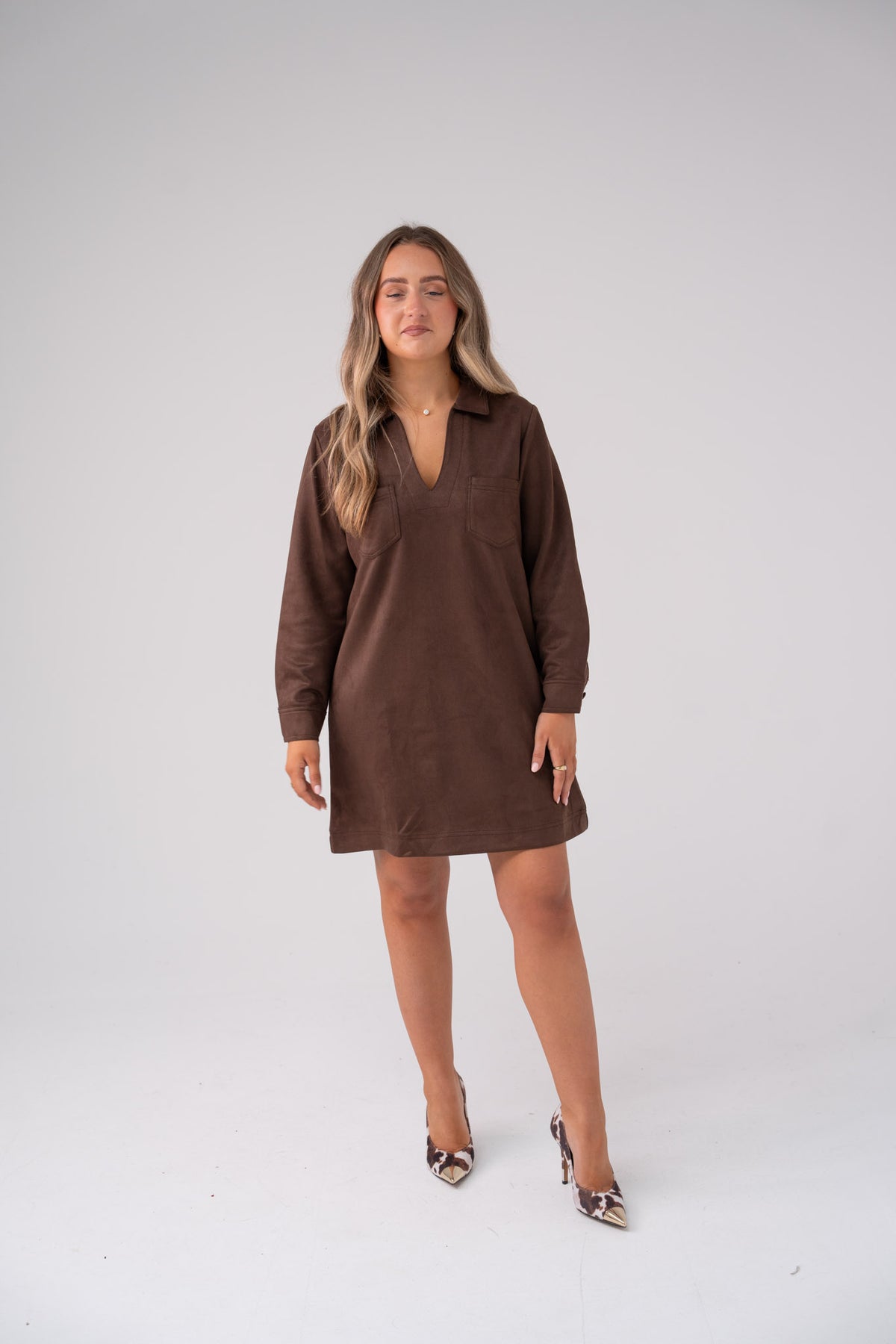 Kendra Faux Suede Dress In Chocolate