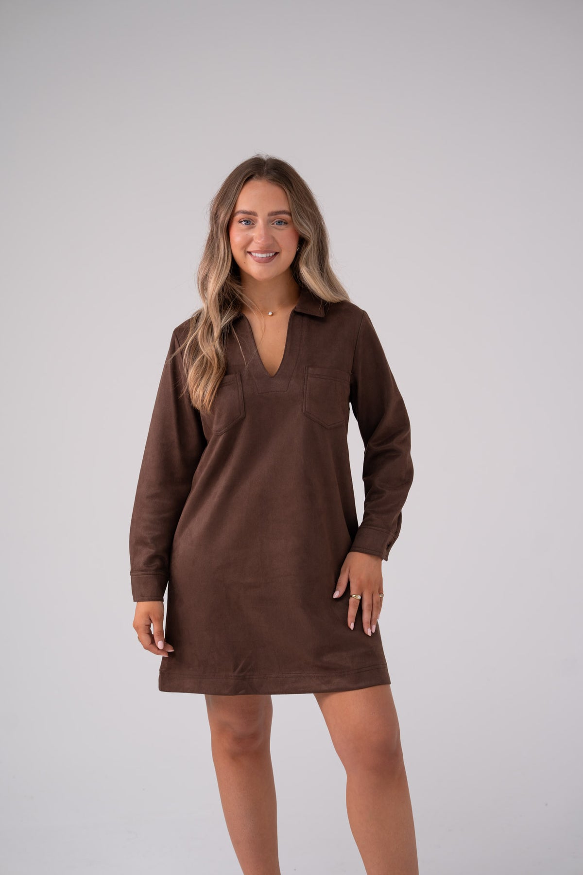 Kendra Faux Suede Dress In Chocolate