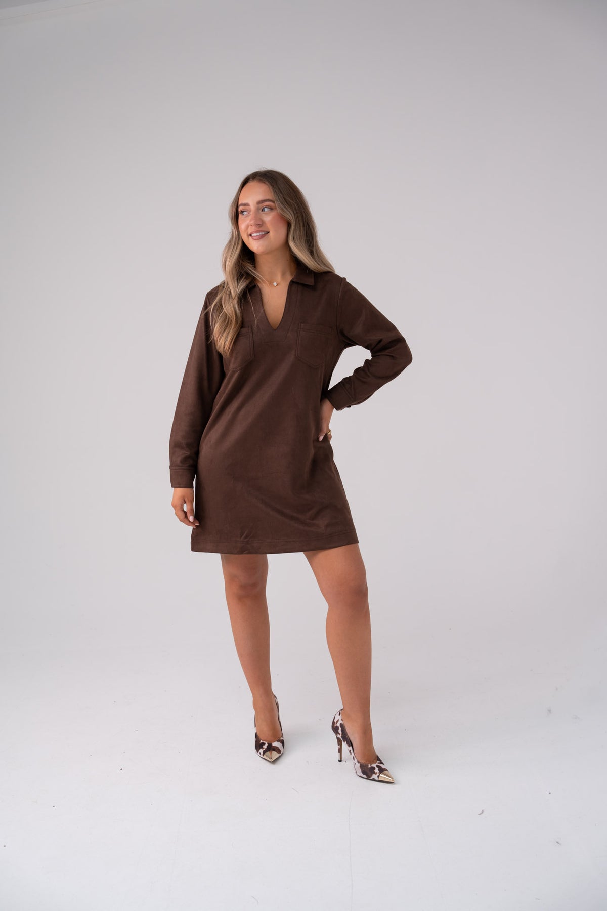 Kendra Faux Suede Dress In Chocolate