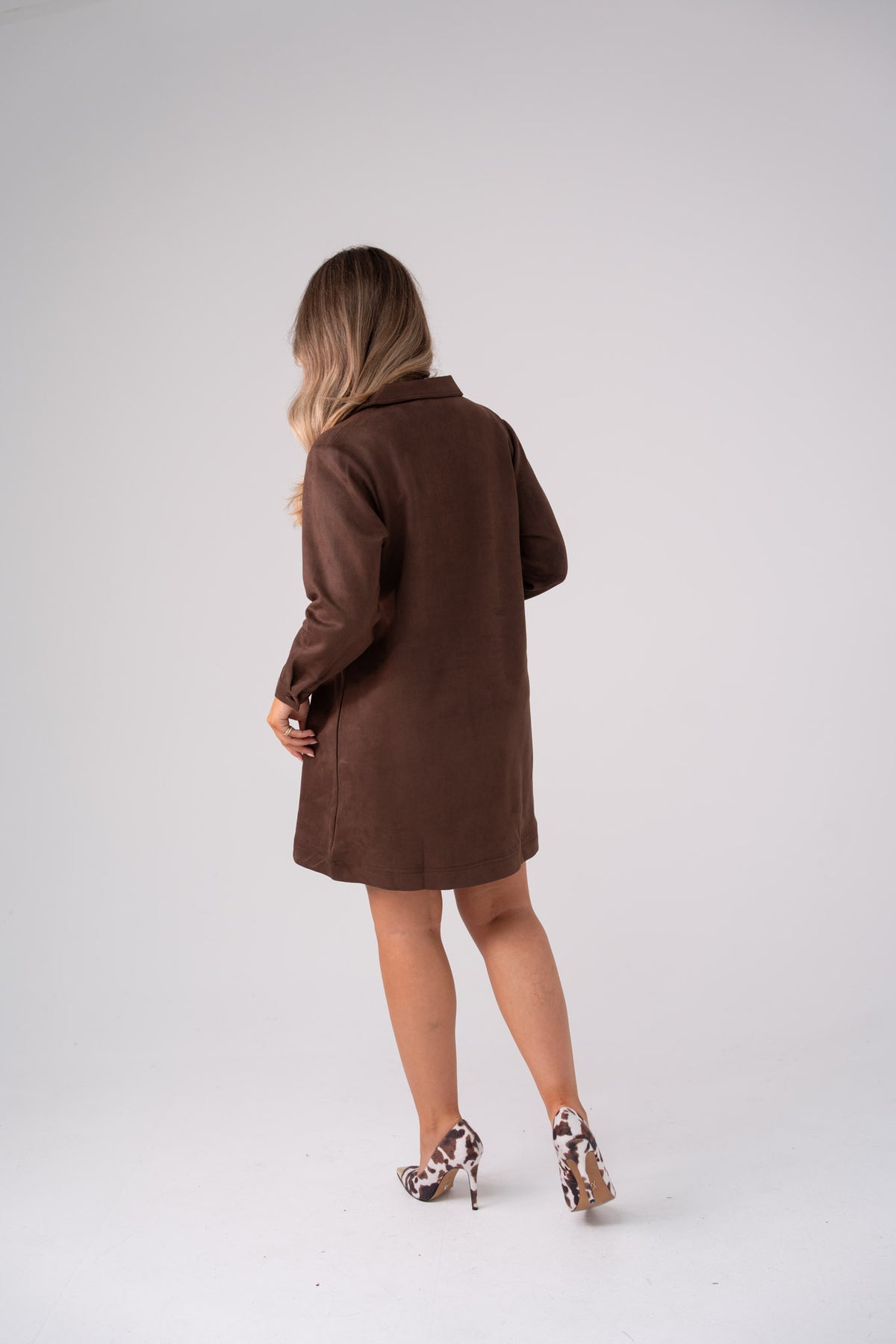 Kendra Faux Suede Dress In Chocolate