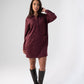 Kendra Faux Suede Shirt Dress In Bordeaux