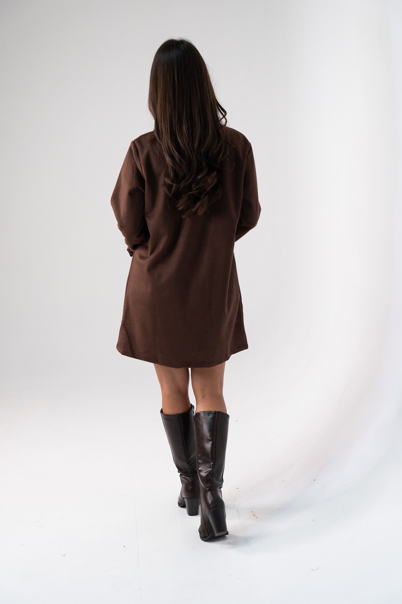 Kendra Faux Suede Shirt Dress In Chocolate